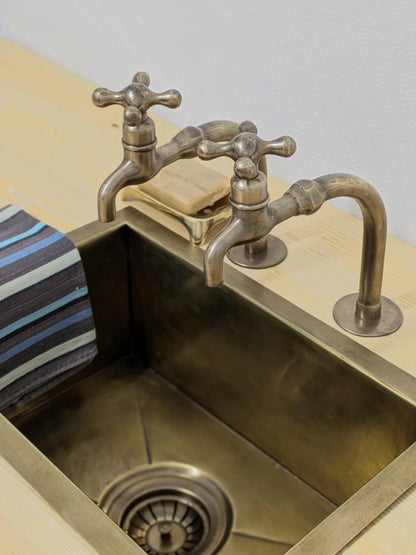 Brushed Brass Pillar Taps – Solid Brass Faucet Set