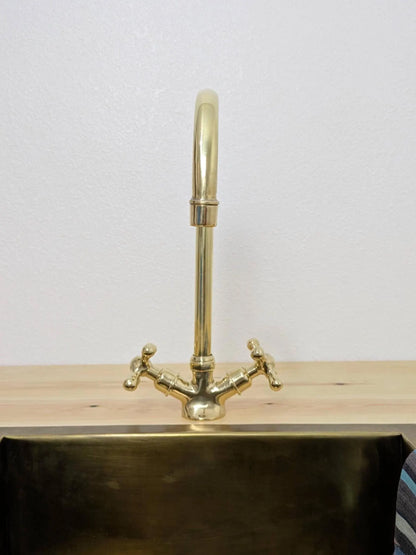 Unlacquered Brass Gooseneck Faucet: Deck Mounted Single Hole Mixer Tap