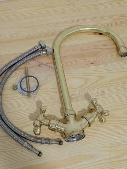 Unlacquered Brass Gooseneck Faucet: Deck Mounted Single Hole Mixer Tap