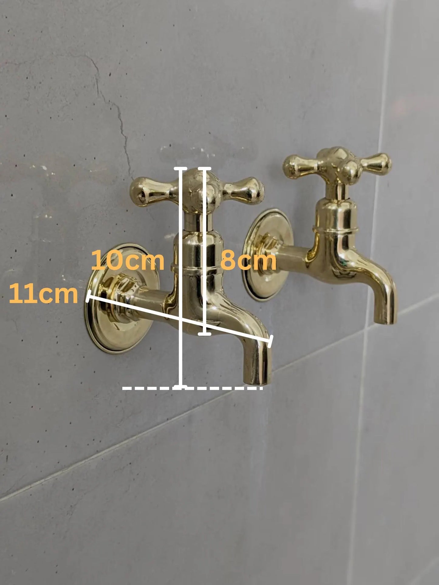 Unlacquered Brass Wall-Mounted Faucets: Vintage Bib Taps, Indoor Outdoor Use.