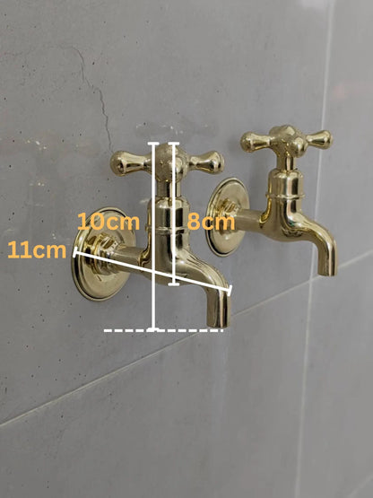 Unlacquered Brass Wall-Mounted Faucets: Vintage Bib Taps, Indoor Outdoor Use.