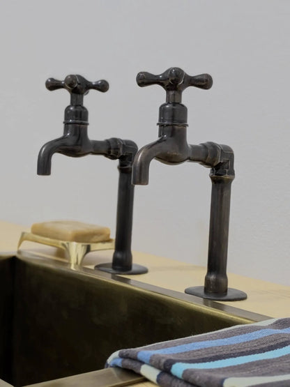Handmade Brass Kitchen Taps: Moroccan Bib Style, Oil-Rubbed Finish