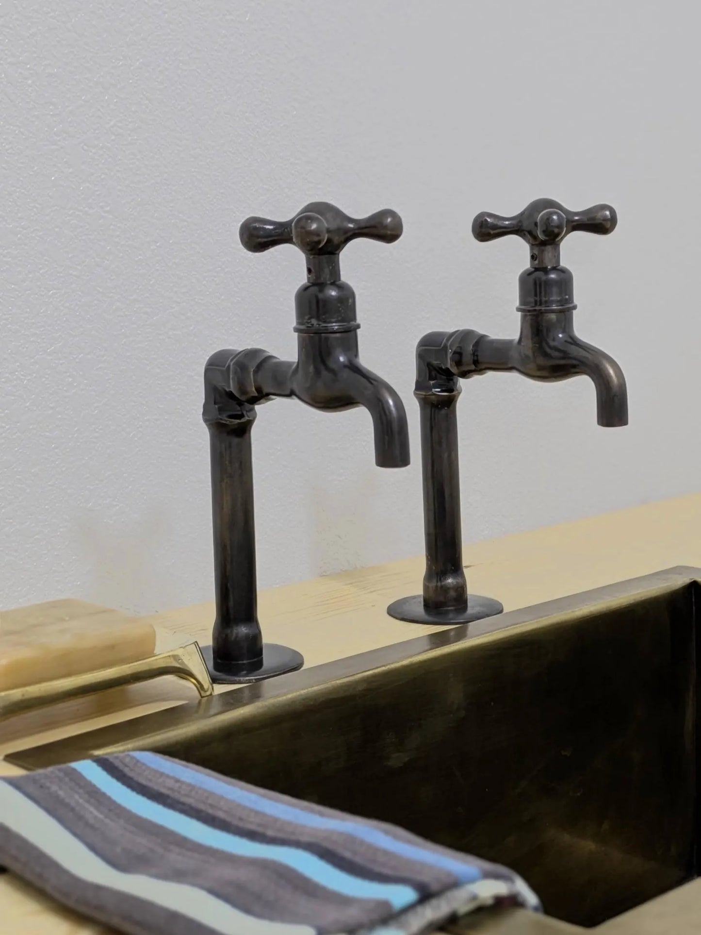 Handmade Brass Kitchen Taps: Moroccan Bib Style, Oil-Rubbed Finish