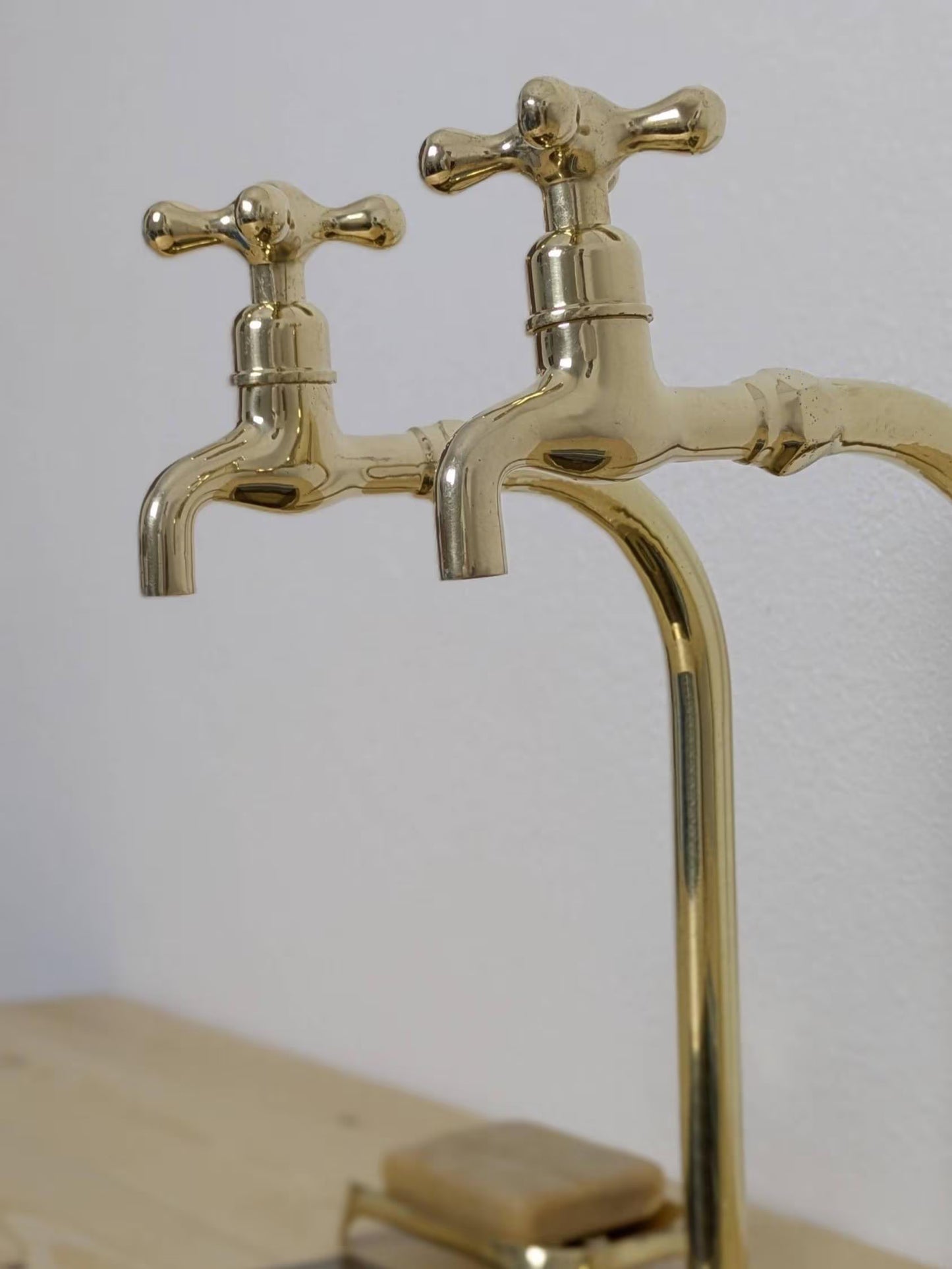 Unlacquered Brass Bib Faucets: Tall Countertop Brass Pillar Taps