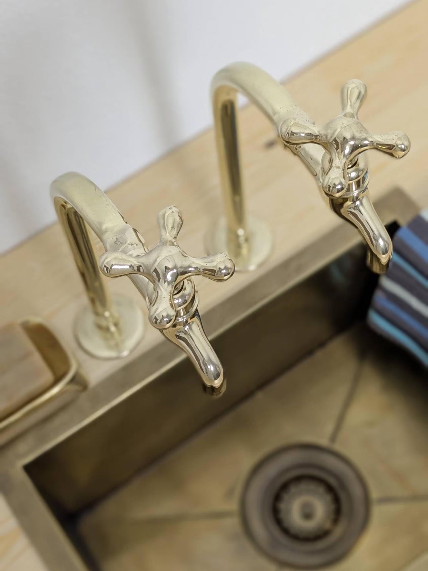 Unlacquered Brass Bib Faucets: Tall Countertop Brass Pillar Taps