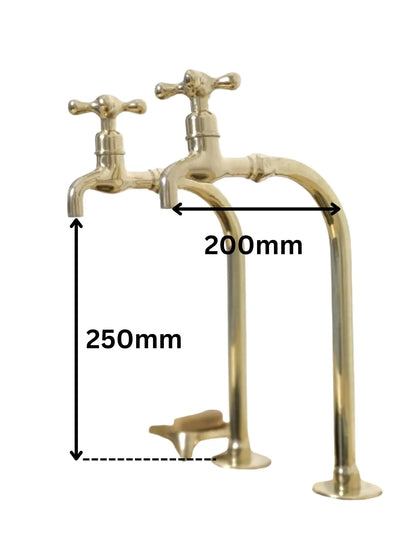 Unlacquered Brass Bib Faucets: Tall Countertop Brass Pillar Taps