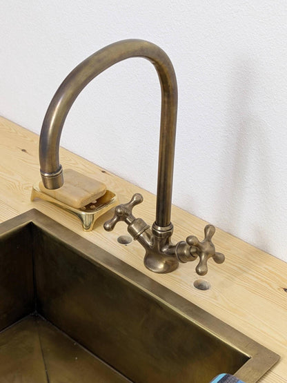 Unlacquered Brass Bathroom Faucet: Single-Hole Brushed Vanity Sink Tap