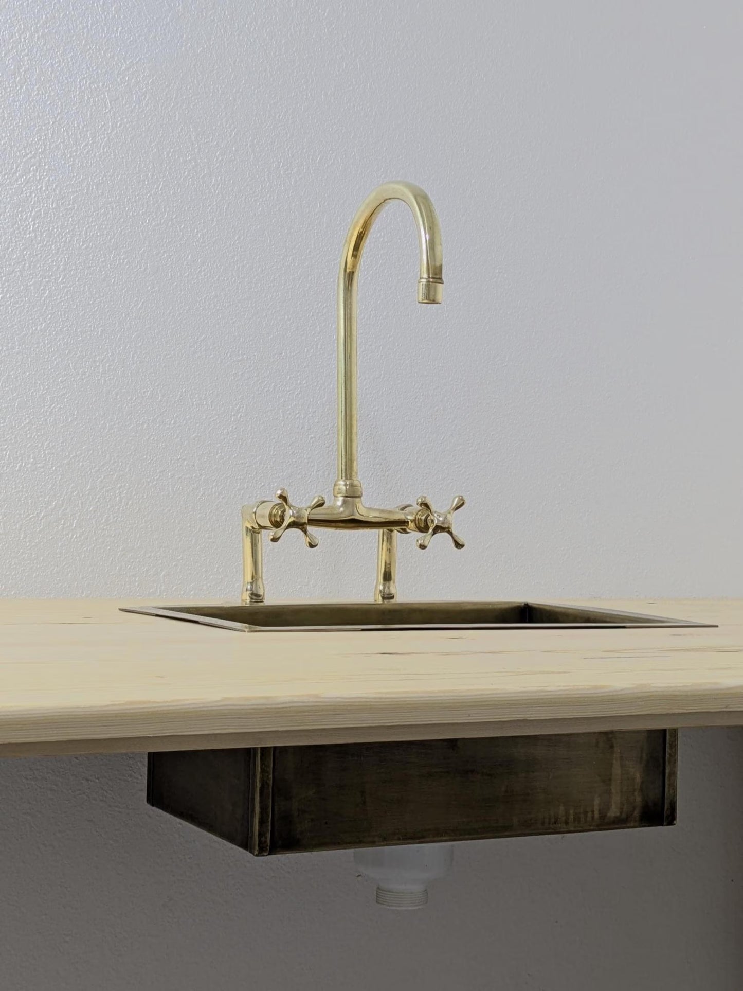 Handmade Unlacquered Brass Bridge Kitchen Faucet: Swivel Spout