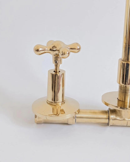 Unlacquered Brass Wall Mounted Bathroom Vessel Sink Faucet With Different Handles option