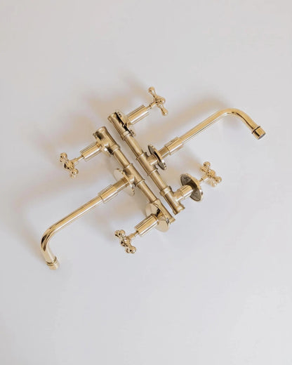 Unlacquered Brass Wall Mounted Bathroom Vessel Sink Faucet With Different Handles option